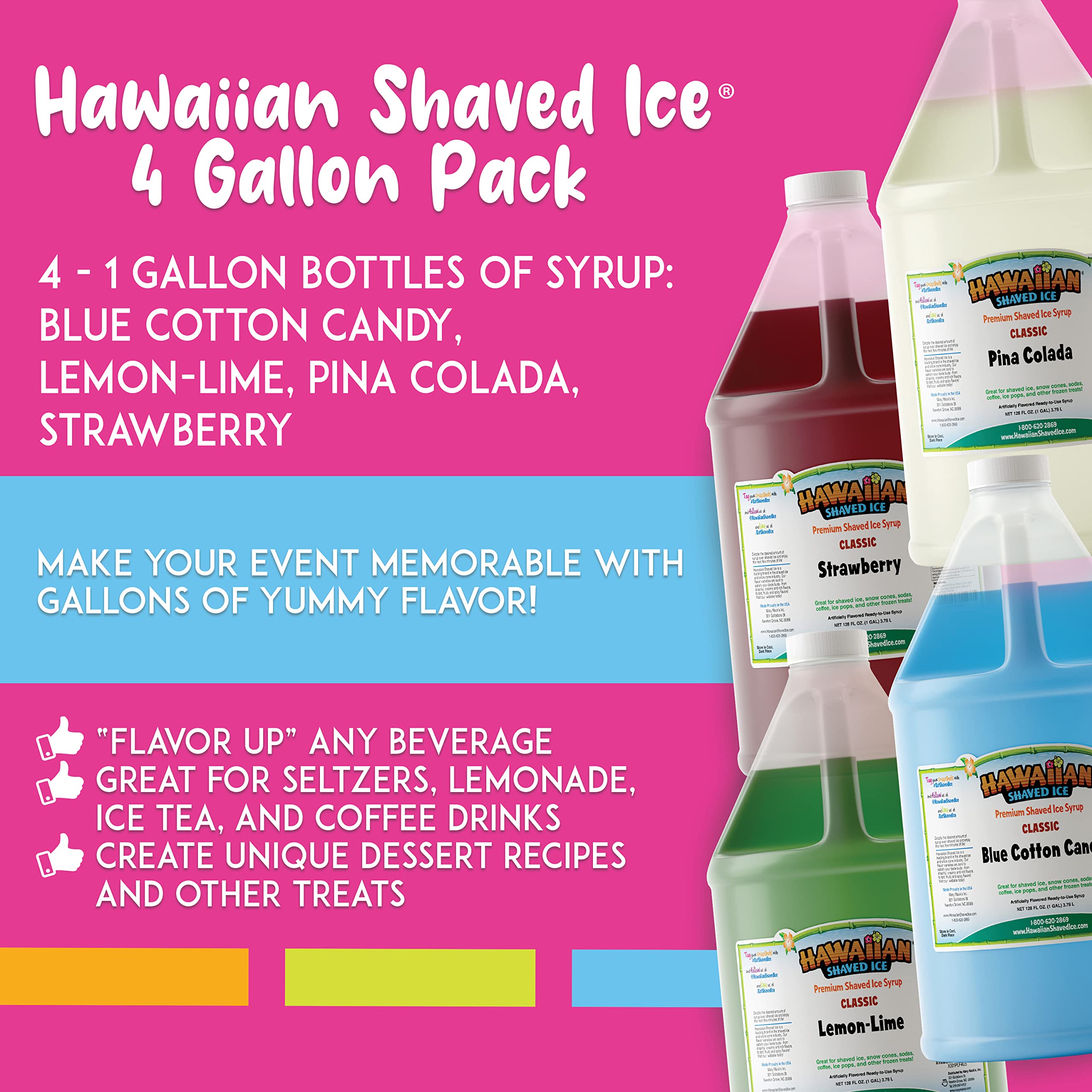 Hawaiian Shaved Ice syrup being poured over shaved ice for quick serving