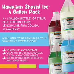 Hawaiian Shaved Ice syrup being poured over shaved ice for quick serving