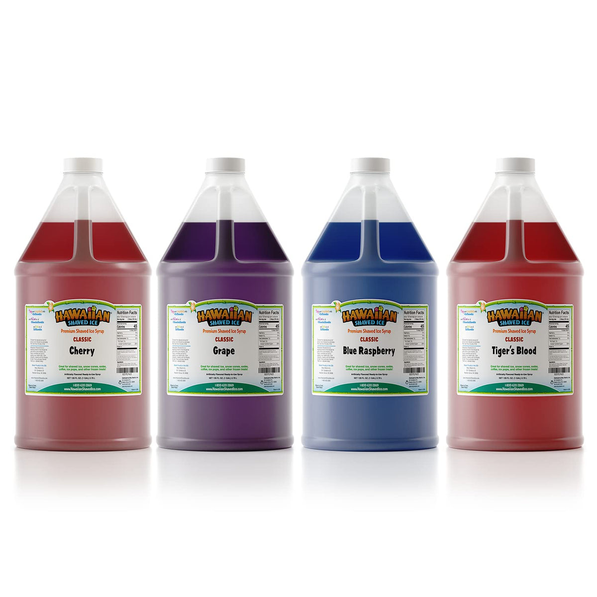 Hawaiian Shaved Ice front pack image showing four gallons, convenient supply