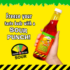 Hawaiian Shaved Ice label detail on Toxic Waste bottle highlighting flavor name and vibrant design