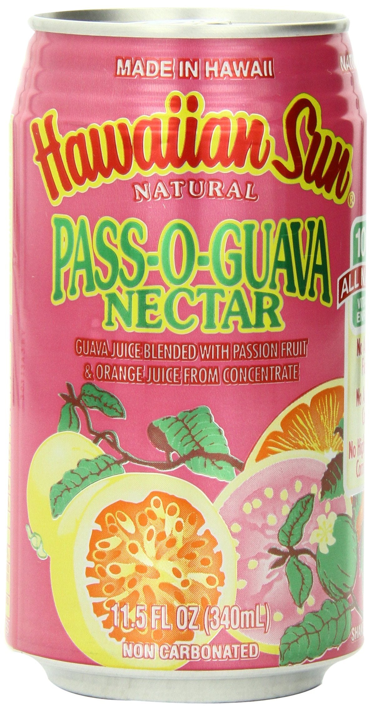 Hawaiian Sun front view of can showing colorful island label and flavor