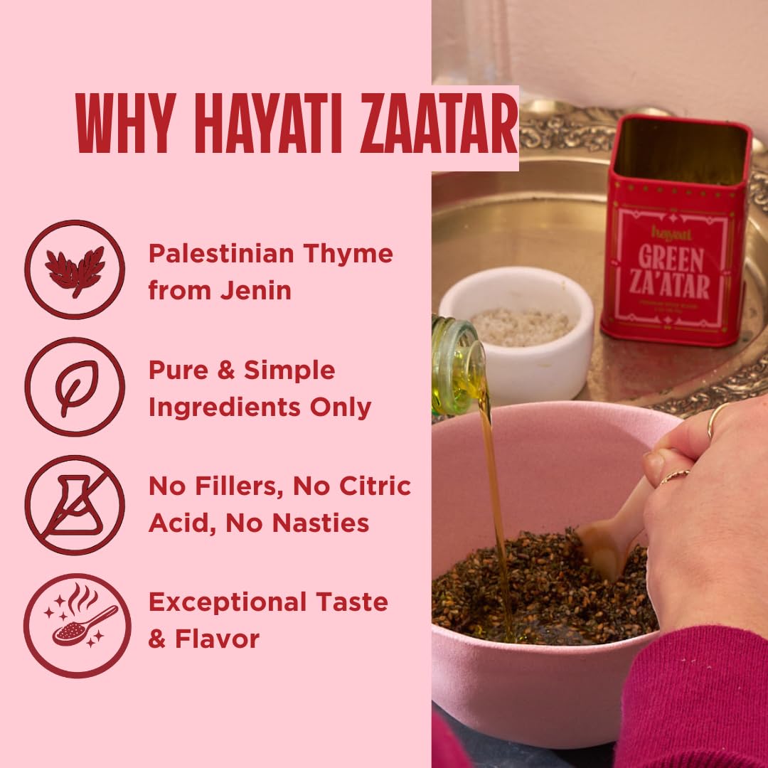 Hayati zaatar spread on warm bread showing dipping use and flavor benefit