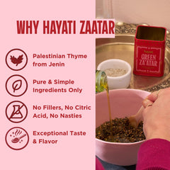 Hayati zaatar spread on warm bread showing dipping use and flavor benefit