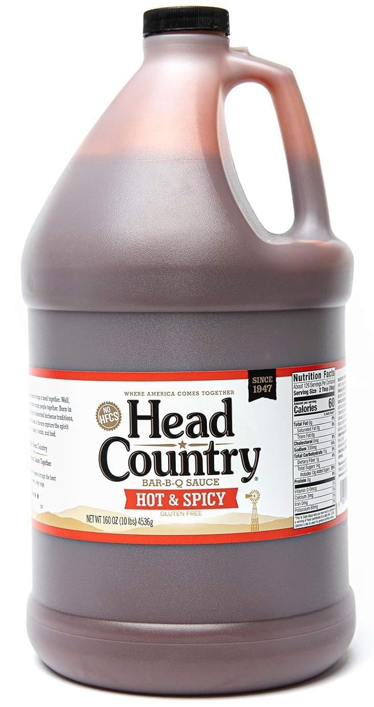 Head Country hot & spicy jug front view showing size and branding, great for large gatherings