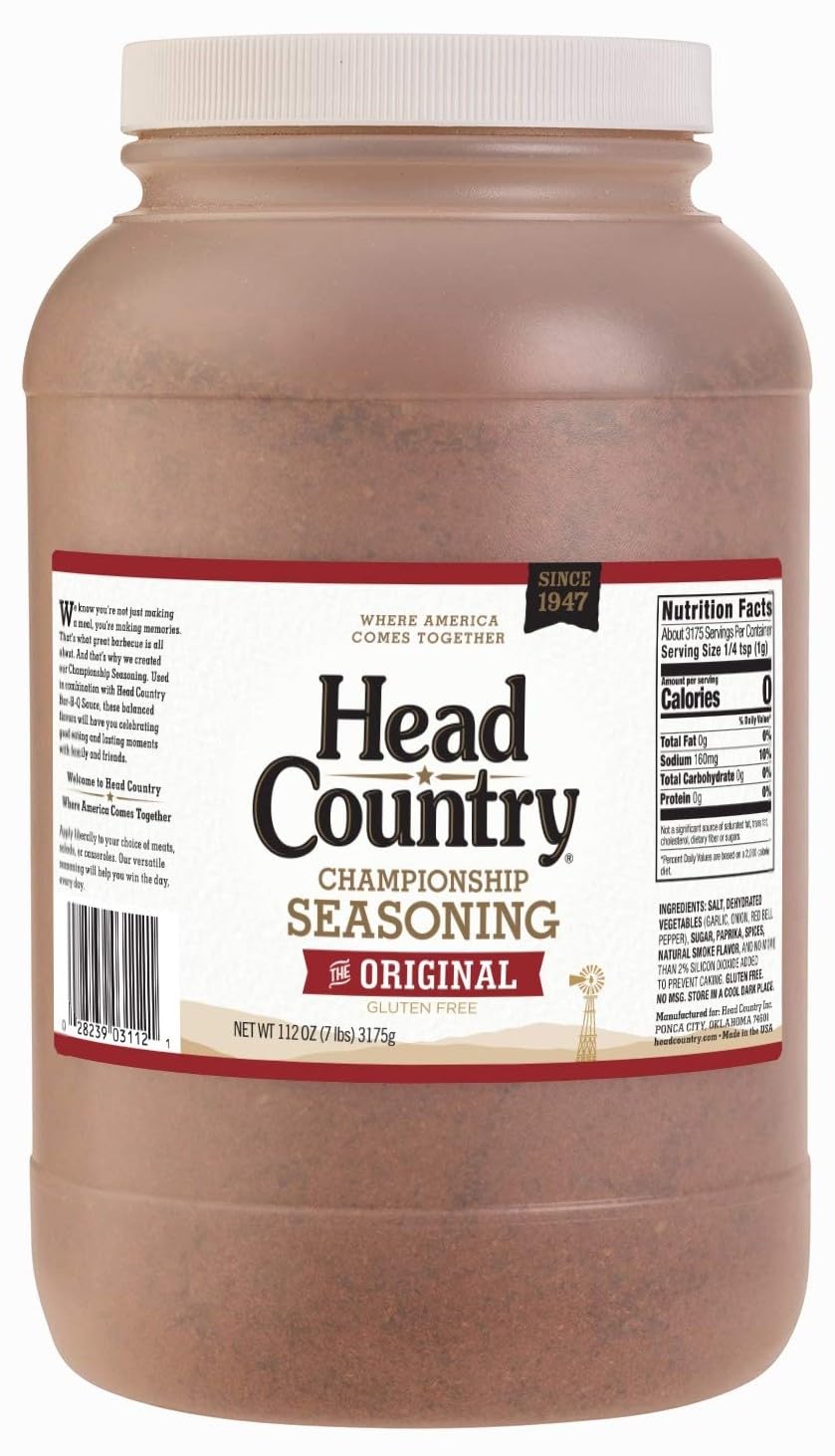 Head Country 7 lb jug front view showing label and size, highlights consistent flavor