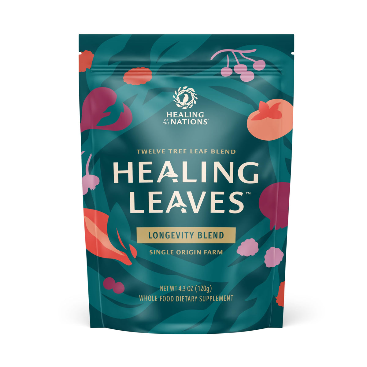 Healing Leaves front packaging showing blend name and serving count for clear choice