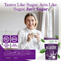 Close-up of Health Garden allulose granules showing sugar-like texture for easy measuring