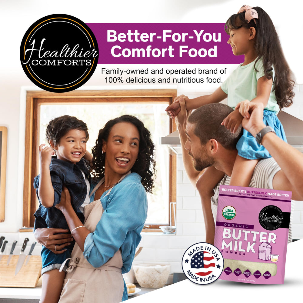 Healthier Comforts stored in pantry illustrating compact shelving and long shelf life