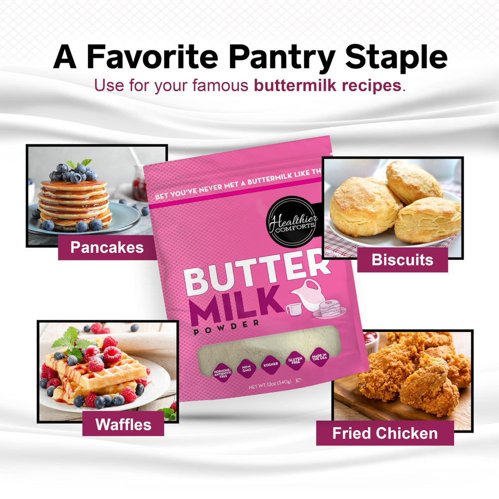 Healthier Comforts pancakes made with powder for fluffy texture