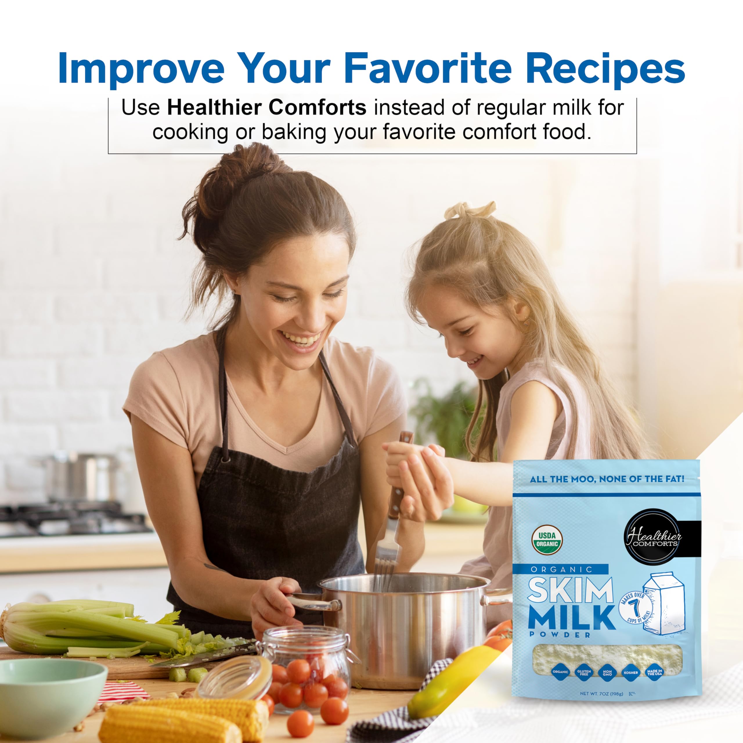 Healthier Comforts used as coffee creamer showing lighter cup without added fat