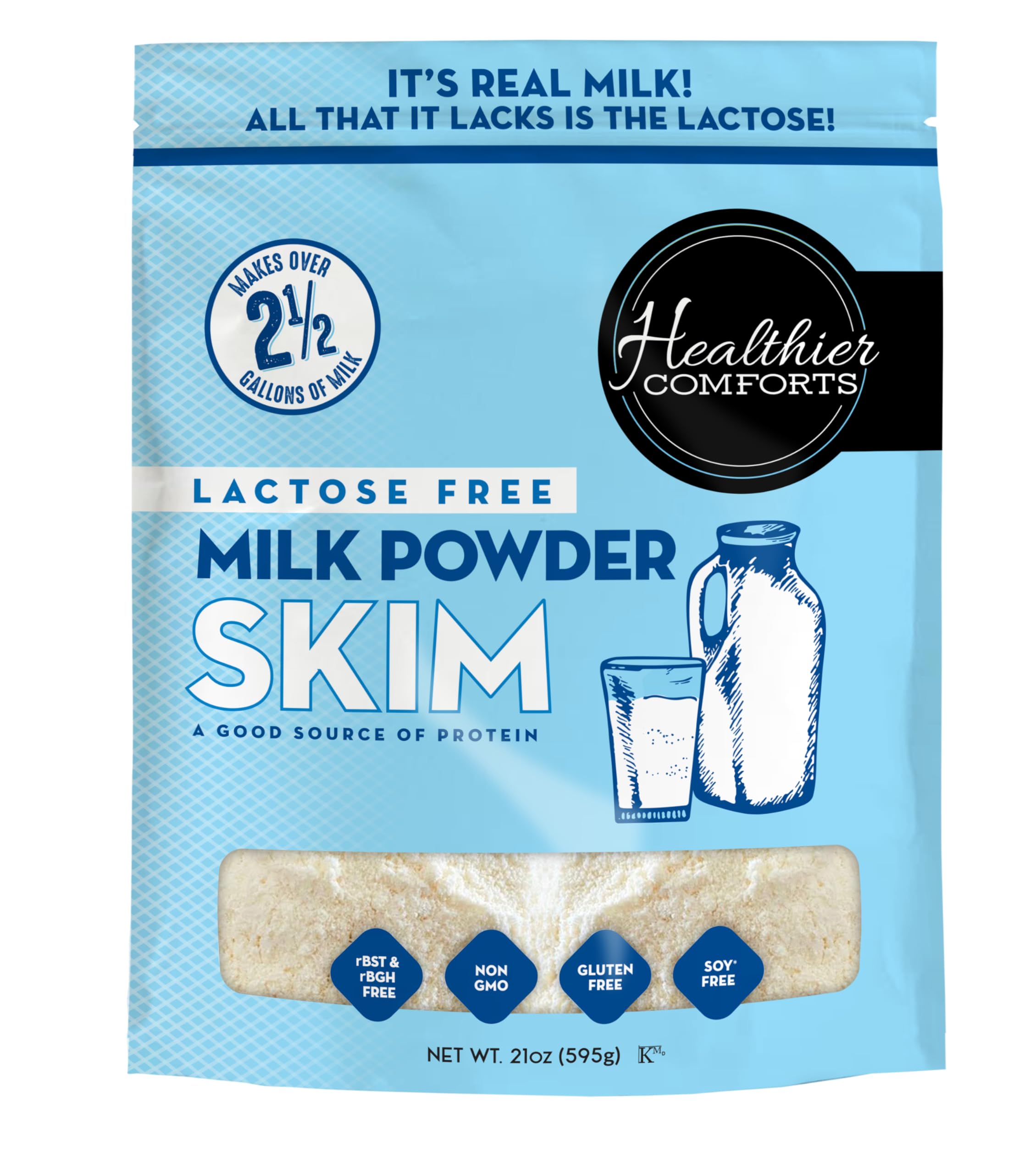 Healthier Comforts front packaging showing product name and resealable bag for pantry convenience
