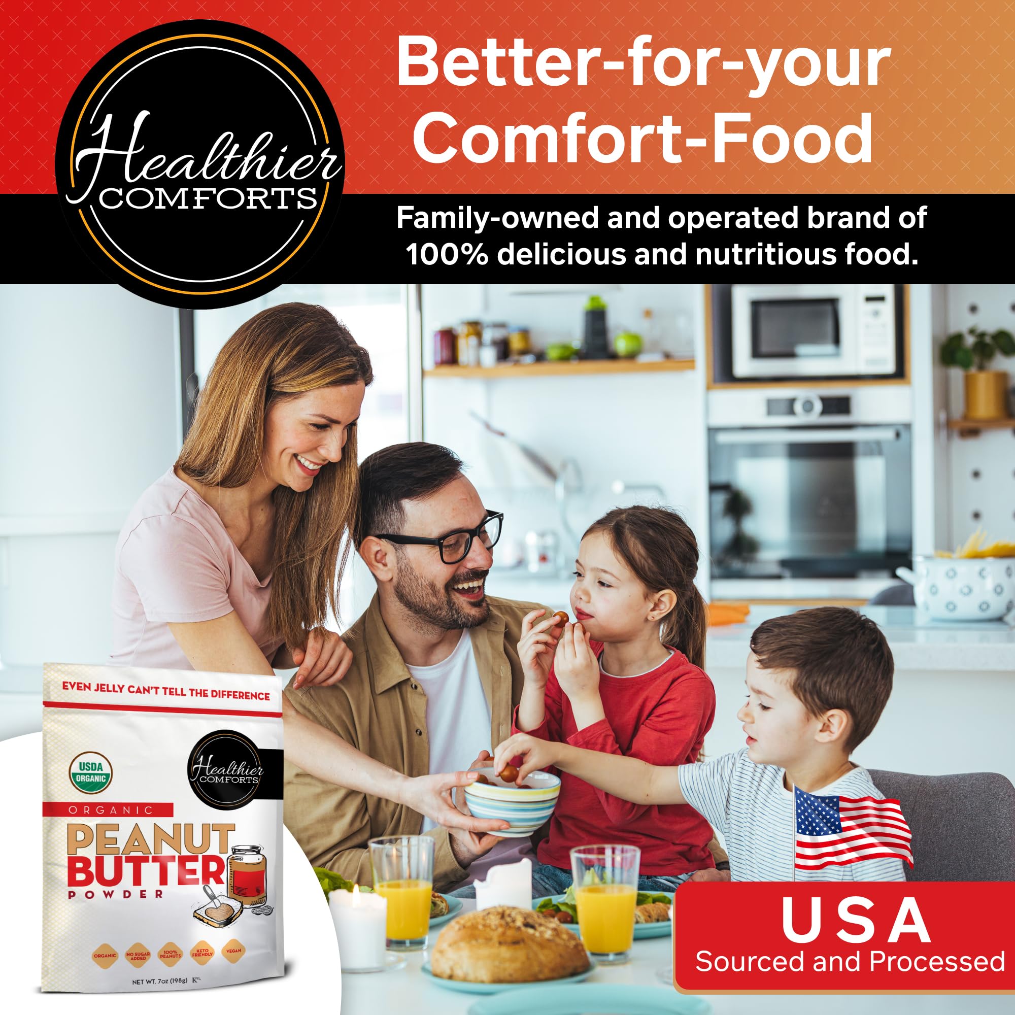 Healthier Comforts kosher and organic labels detail proving certification and purity