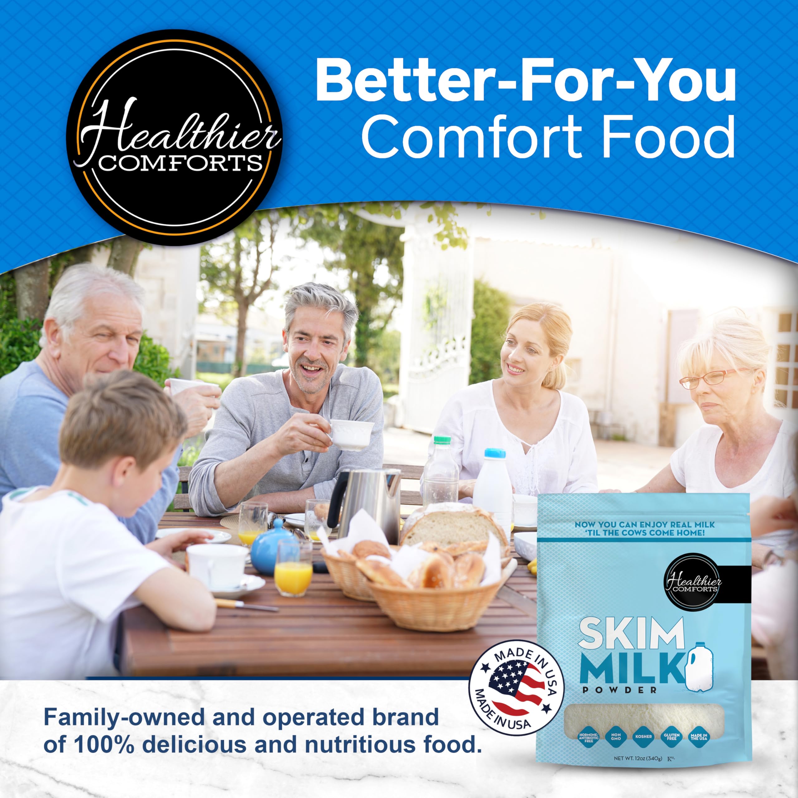Healthier Comforts lifestyle kitchen scene illustrating pantry storage convenience