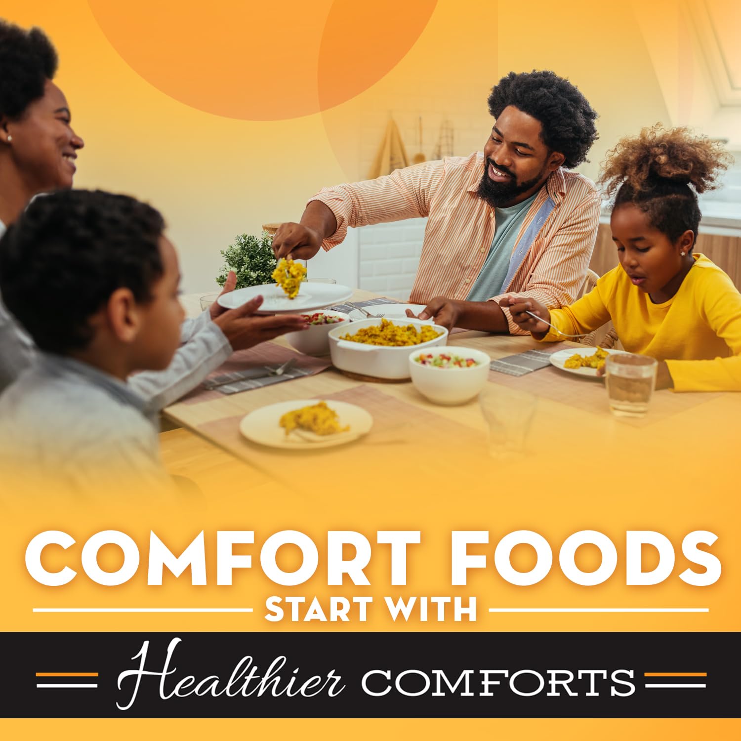 Healthier Comforts lifestyle kitchen setting showing pantry-ready, versatile use