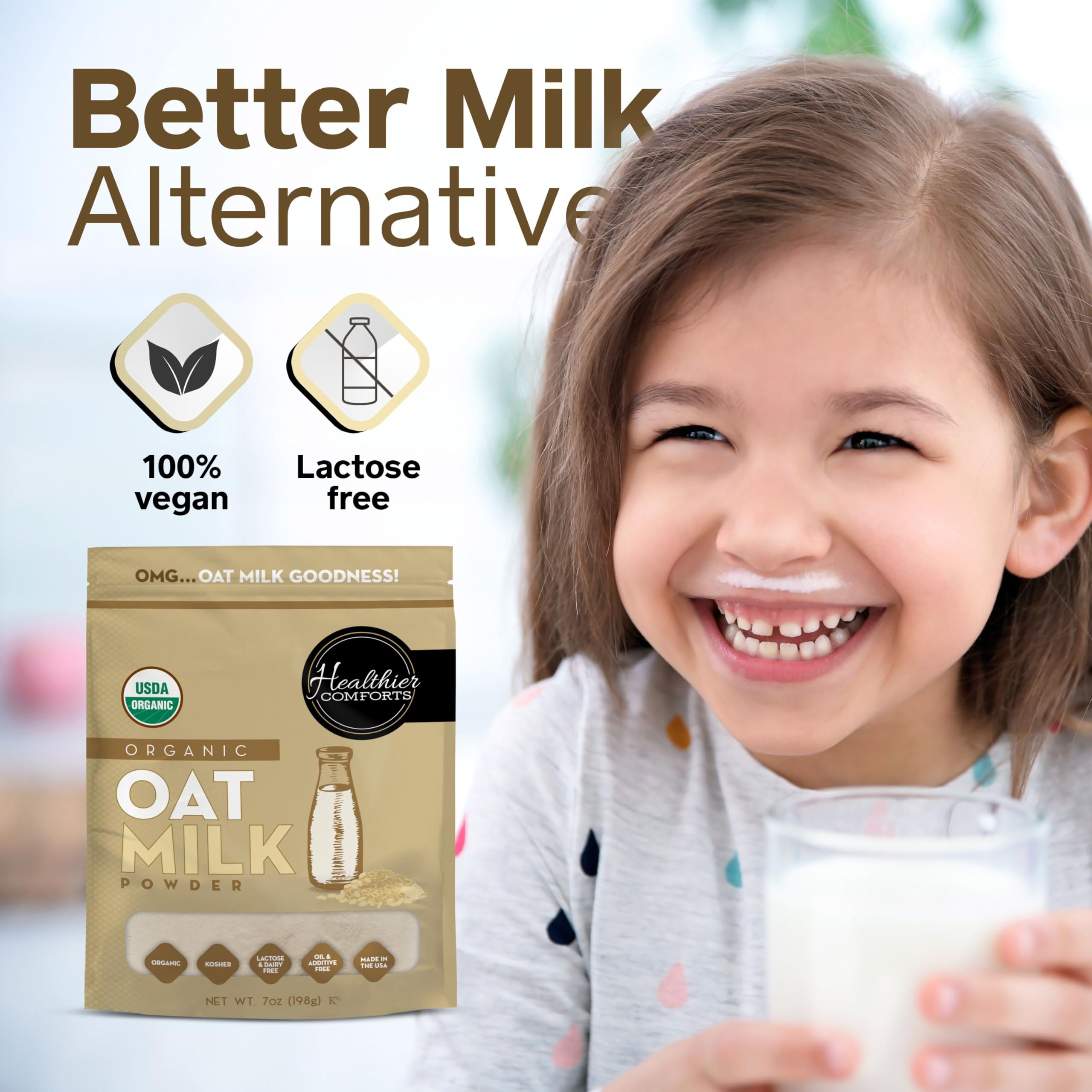 Healthier Comforts opened pouch revealing dry powder, showing easy pantry access