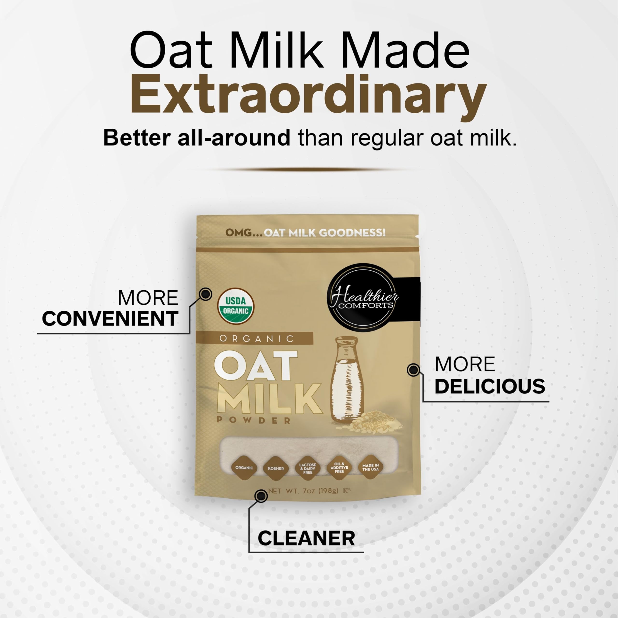 Healthier Comforts back label details, showing USDA Organic and Non-GMO certification