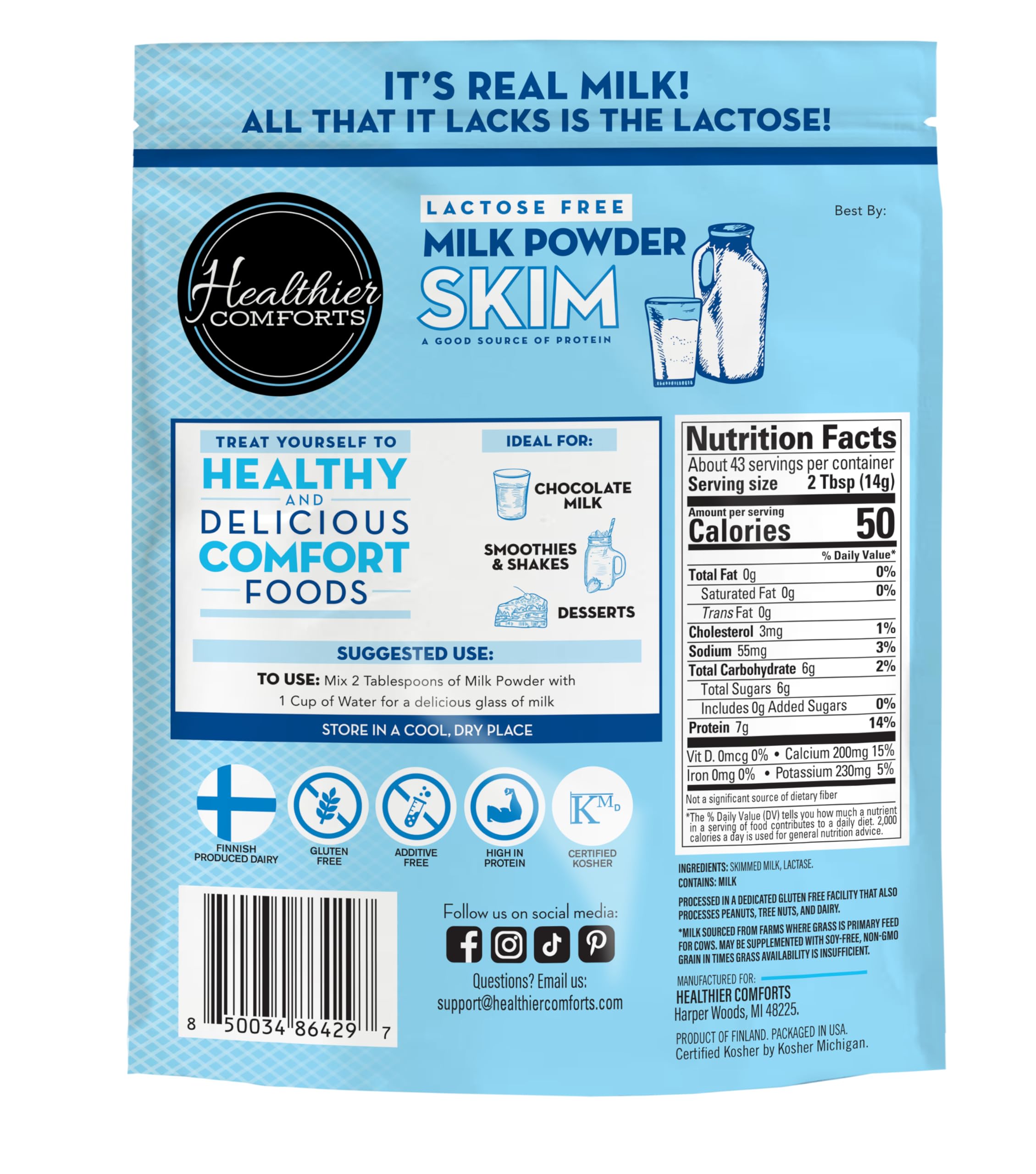 Healthier Comforts fine white powder texture close-up highlighting smooth mixability