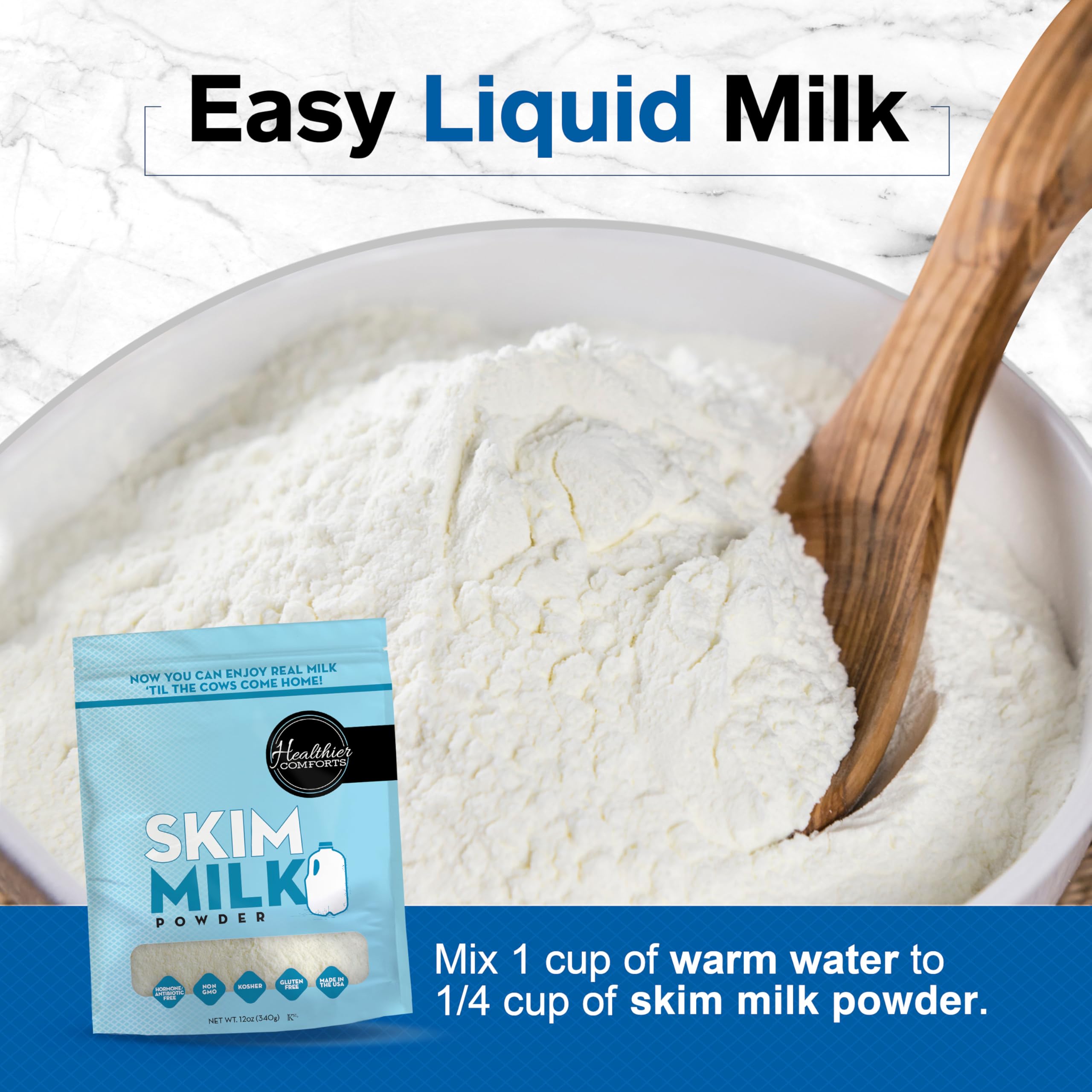 Healthier Comforts powder mixed into dry baking ingredients for added protein