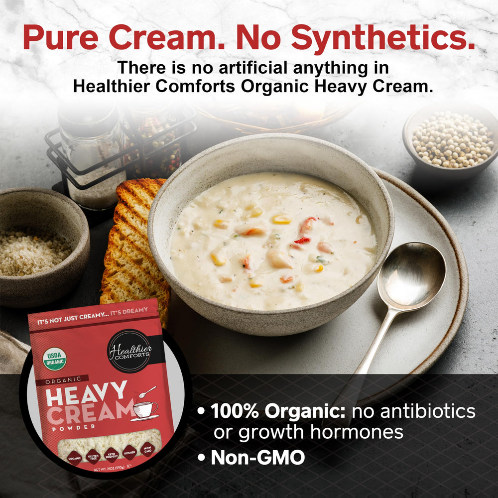 Healthier Comforts reconstituted cream in bowl demonstrating creamy consistency