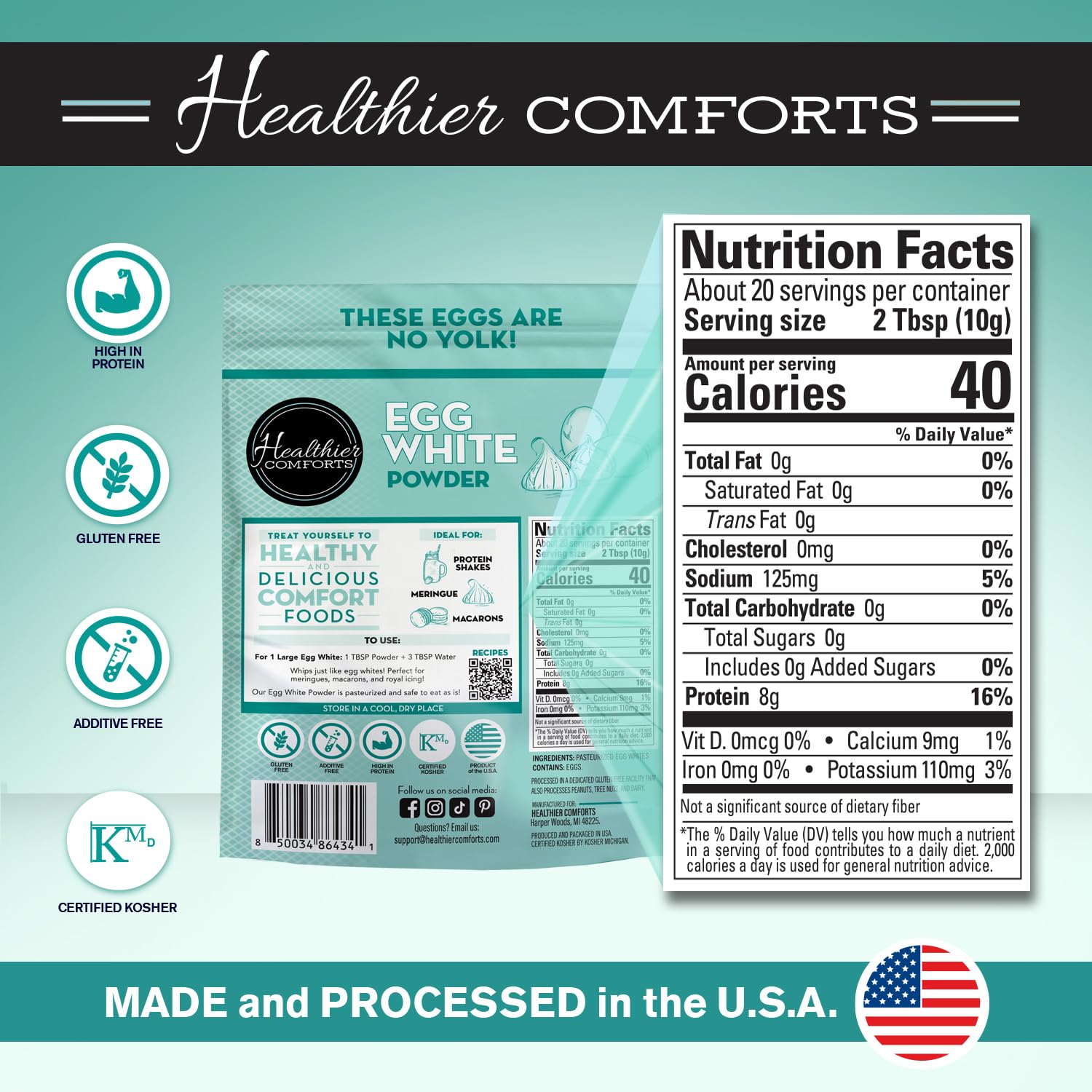 Healthier Comforts bag beside kitchen scale showing compact 7 oz size