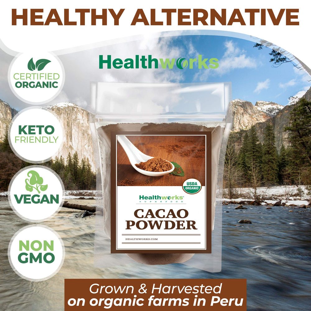 Healthworks Superfoods cacao used in brownies showcasing baked result and deep chocolate benefit