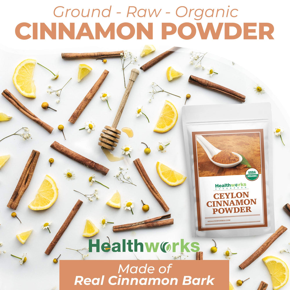 Healthworks Superfoods spoon heaping cinnamon, ideal portioning for recipes and beverages