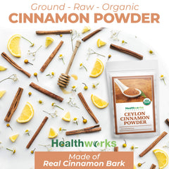 Healthworks Superfoods spoon heaping cinnamon, ideal portioning for recipes and beverages