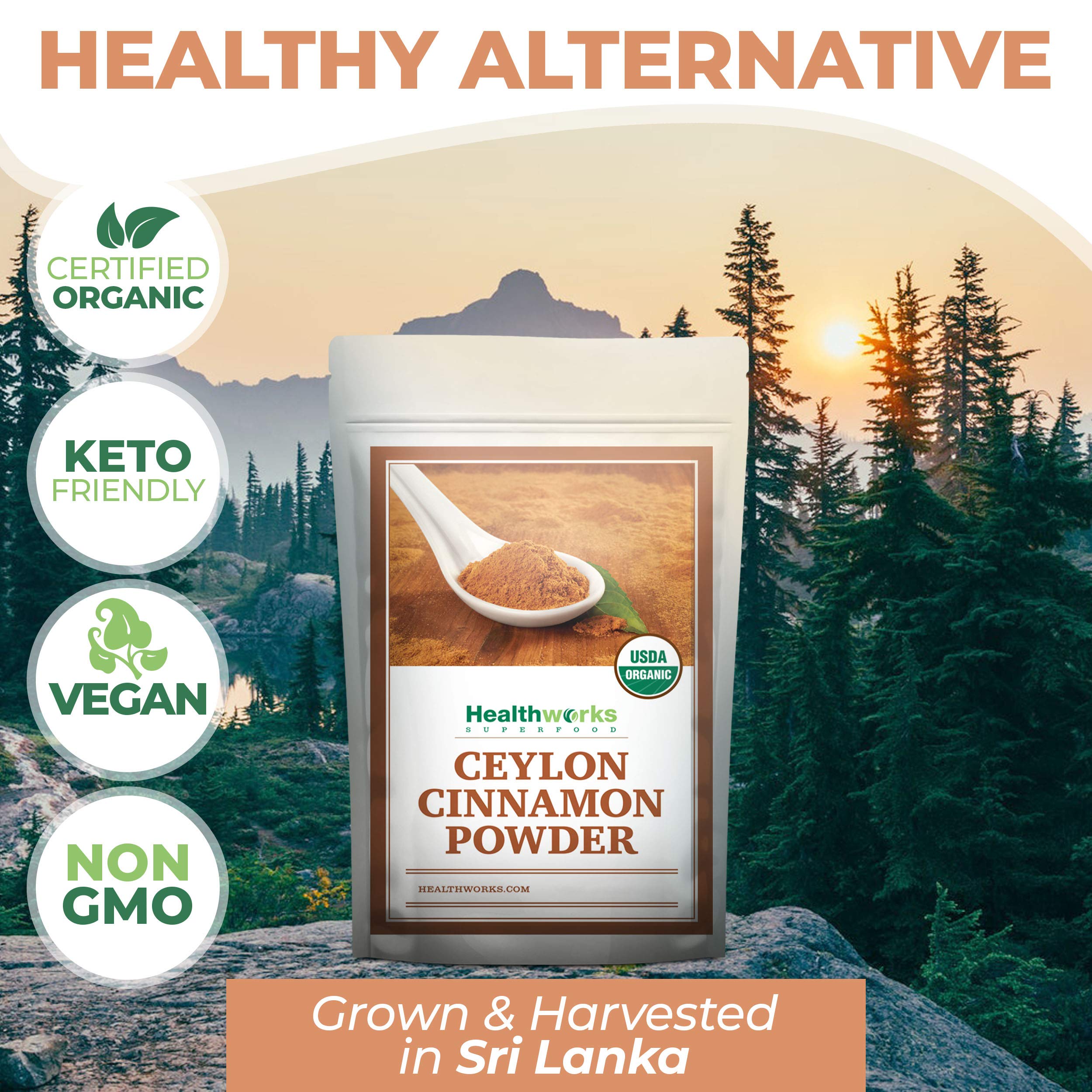 Healthworks Superfoods cinnamon bark detail from Sri Lanka, illustrates natural sourcing and quality