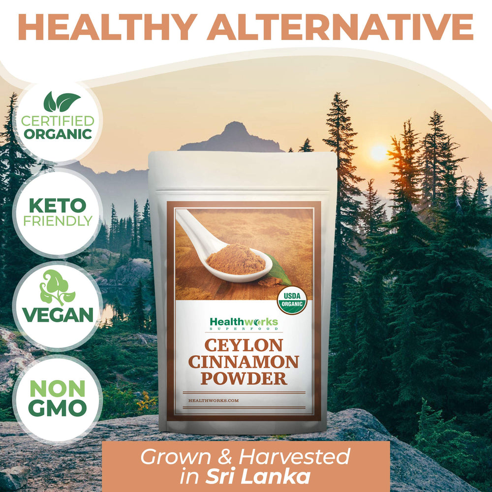 Healthworks Superfoods cinnamon bark detail from Sri Lanka, illustrates natural sourcing and quality