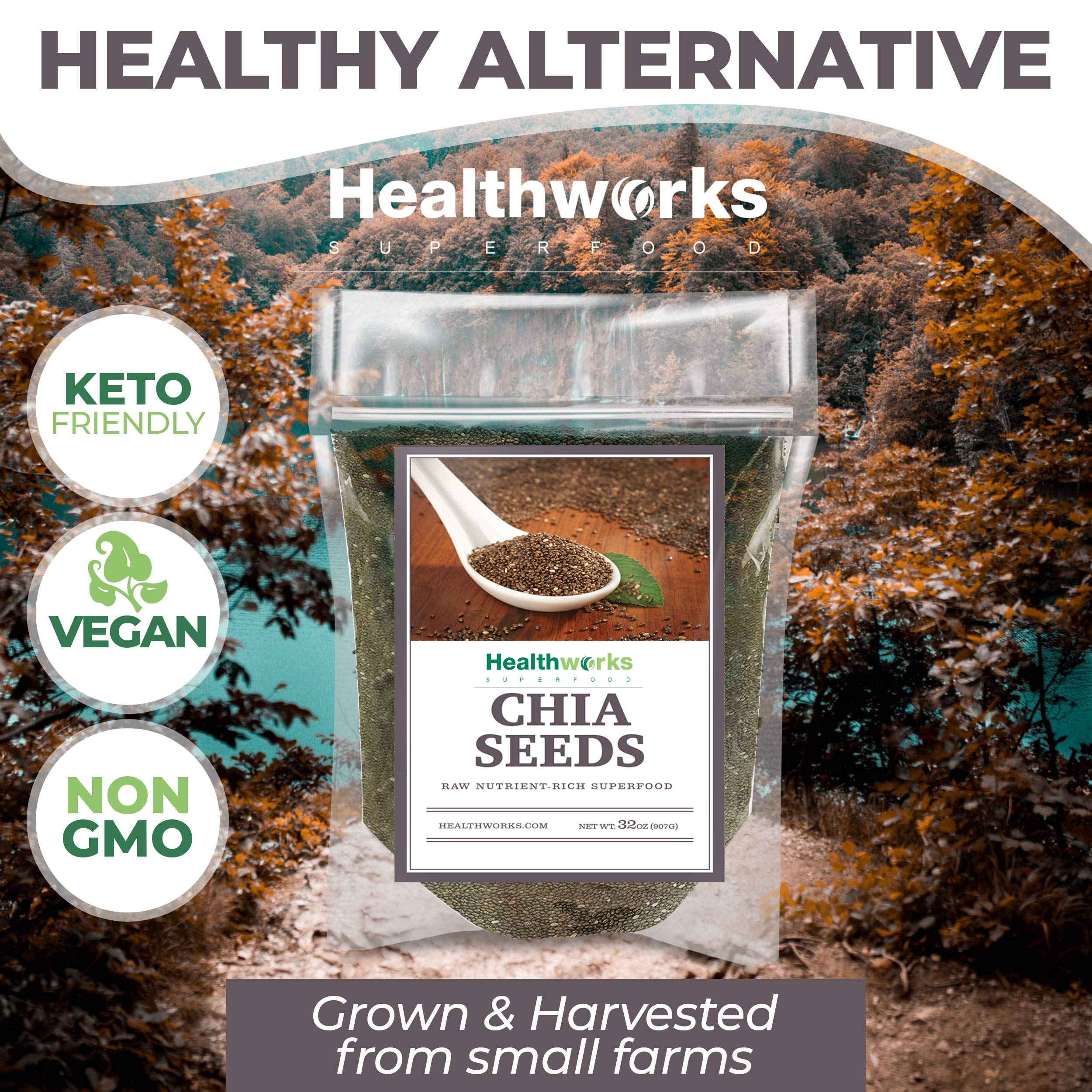 Healthworks smoothie bowl topped with chia seeds highlighting thickness and fiber boost