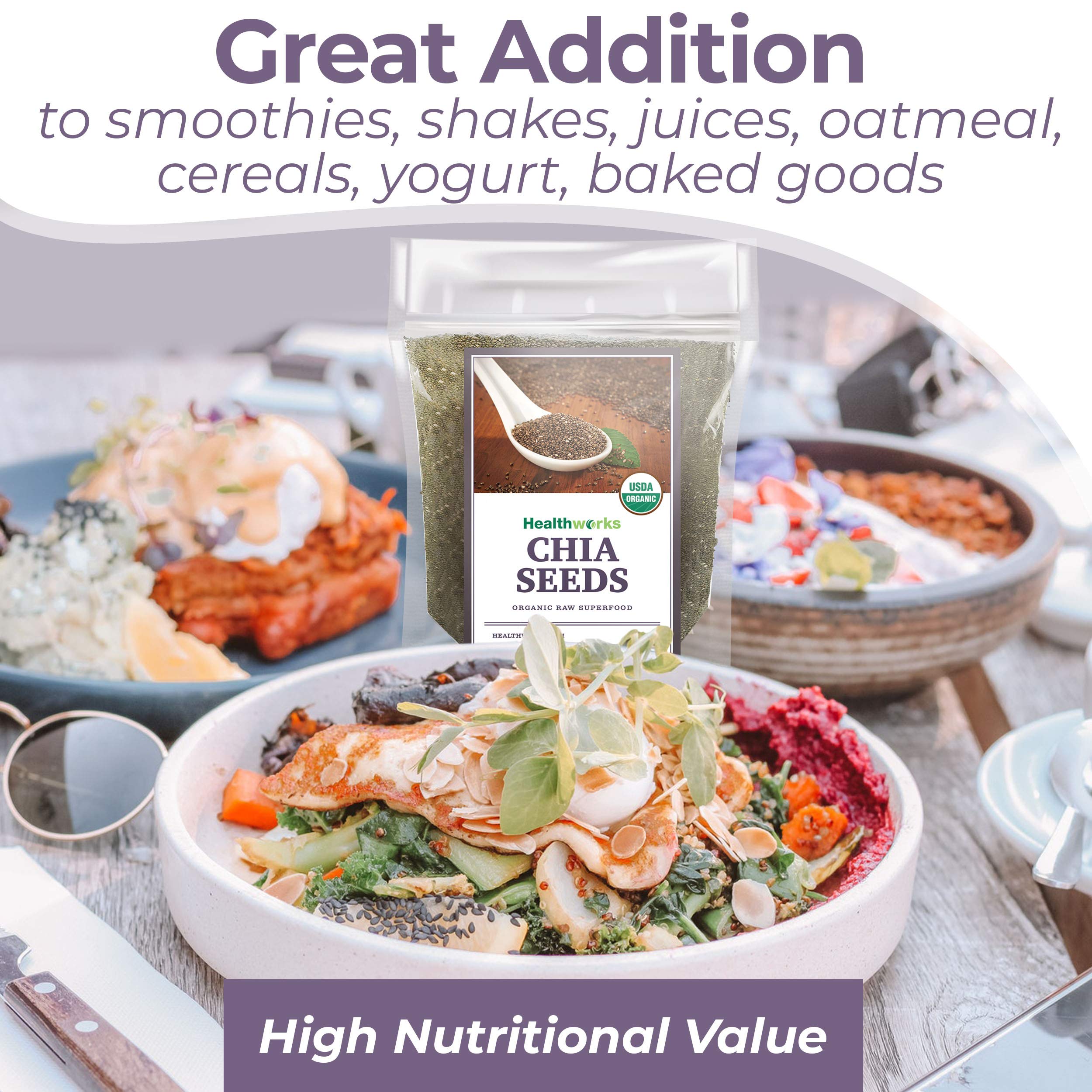 Healthworks spoonful of chia seeds ready to add to recipes showing easy portioning benefit