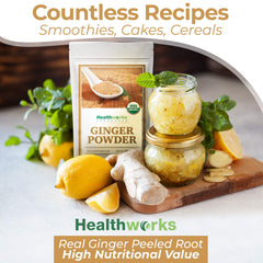 Healthworks Superfoods ginger powder sprinkled on cookies showing baking versatility and warm spice
