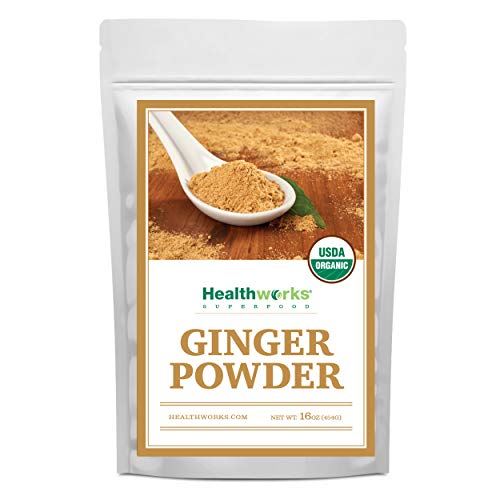 Healthworks Superfoods front pouch showing organic ginger powder and clear labeling for convenience