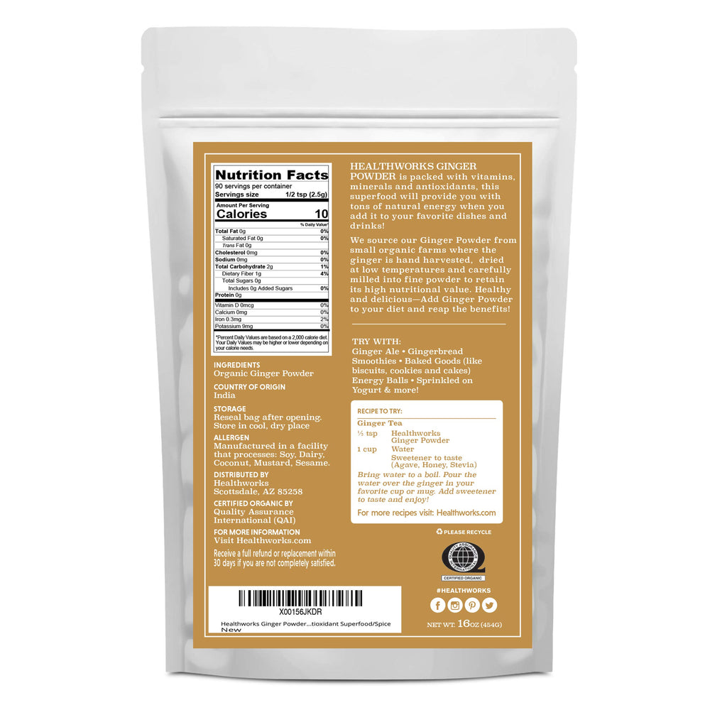 Healthworks Superfoods close-up texture of ginger powder highlighting fine grind and easy mixing