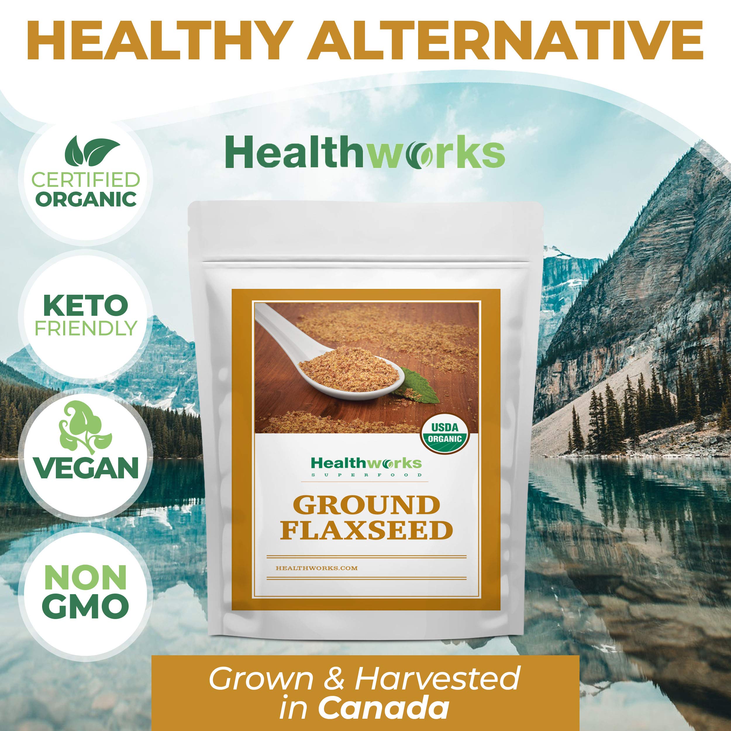 Healthworks Superfoods ground flaxseed folded into muffin batter illustrating baking moisture and nutrition benefit