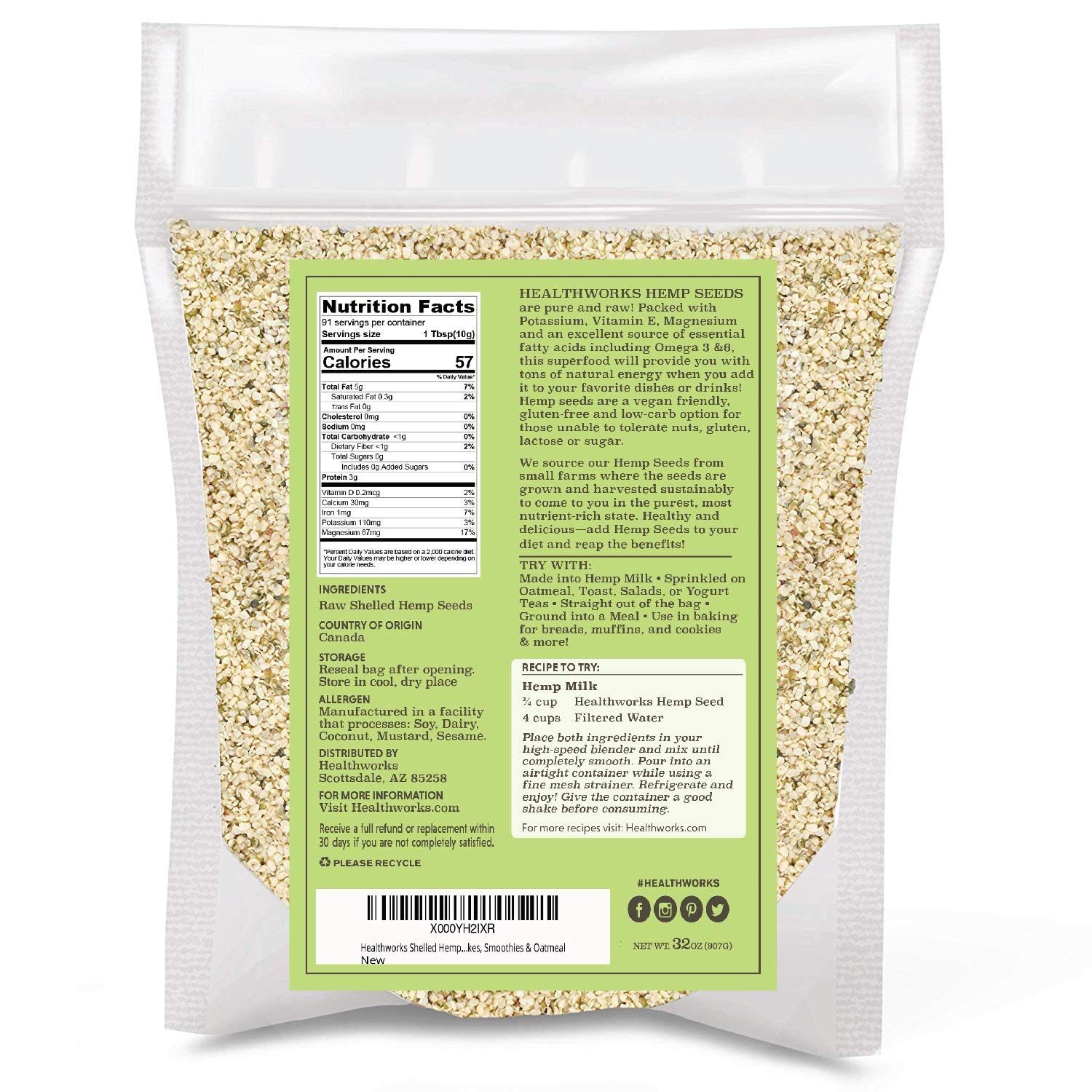 Healthworks hemp hearts close-up texture displaying hulled seeds and creamy benefit