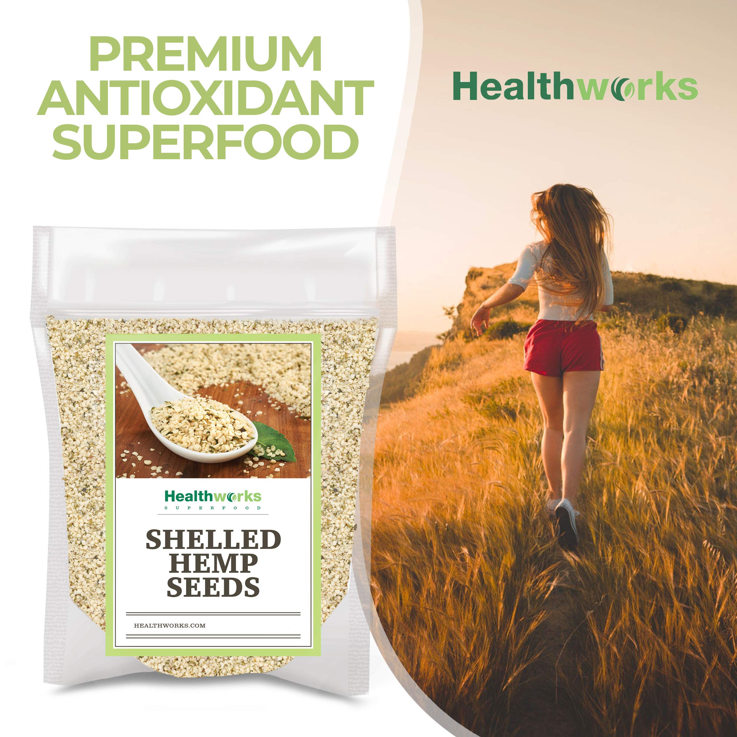 Healthworks hemp hearts blended into hemp milk pitcher as dairy-free beverage option