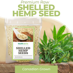 Healthworks hemp hearts scoop and scale demonstrating portion size and easy measuring