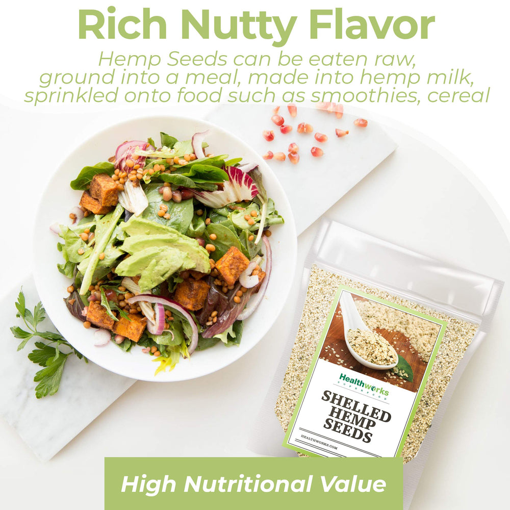 Healthworks hemp hearts sprinkled on a smoothie bowl adding protein and texture