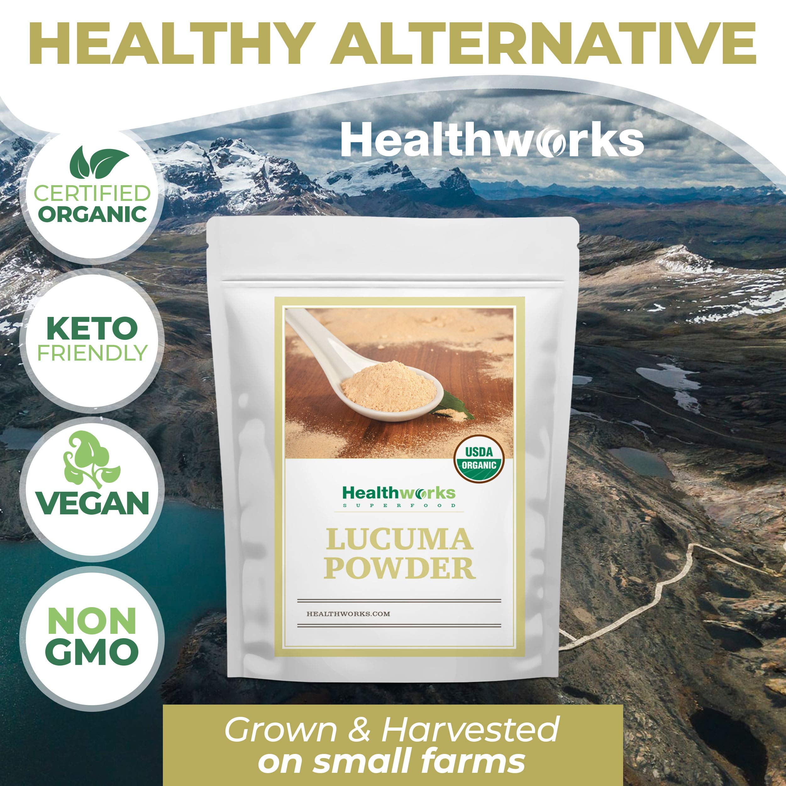 Healthworks lucuma ingredient label showing organic non-GMO benefit