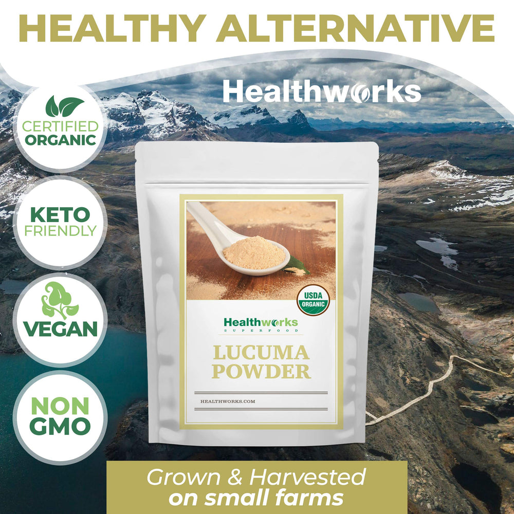 Healthworks lucuma ingredient label showing organic non-GMO benefit