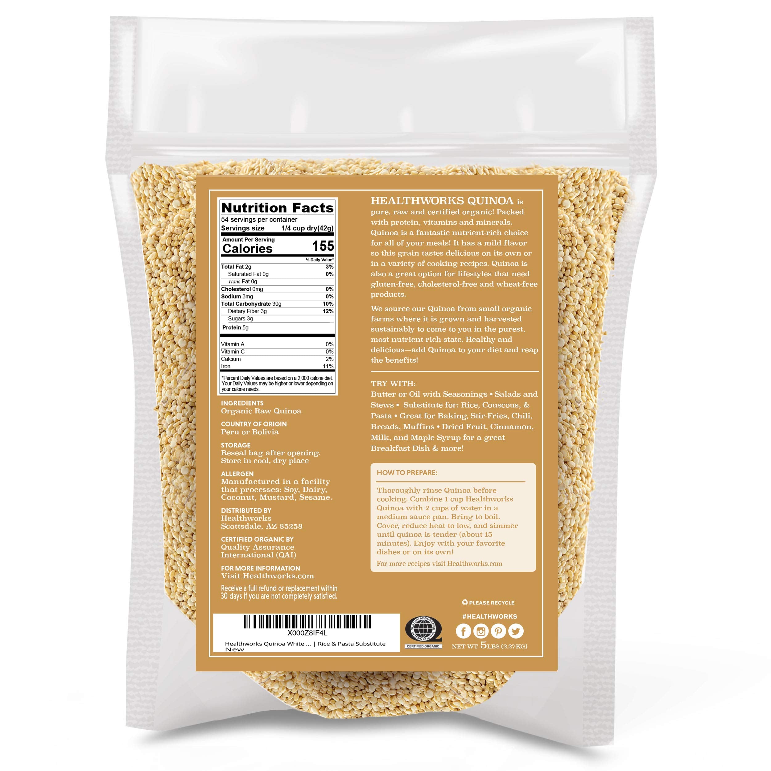Healthworks Superfoods close-up of raw quinoa seeds texture, highlights natural wholesome quality