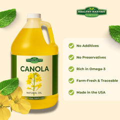Healthy Harvest canola oil in skillet frying golden food with consistent heat transfer