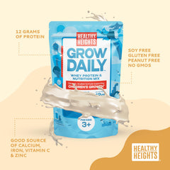 Healthy Heights vanilla shake in glass, convenient protein boost for kids