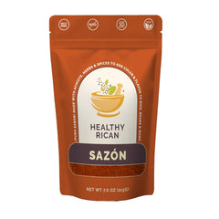 Healthy Rican front pouch showing resealable clean-label packaging and benefits