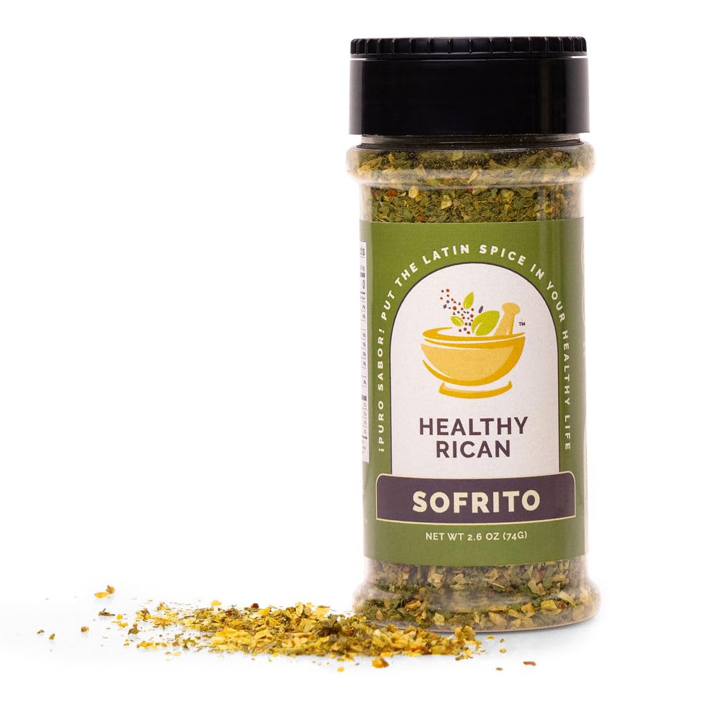 Healthy Rican seasoning sprinkled on rice delivering vibrant Puerto Rican taste