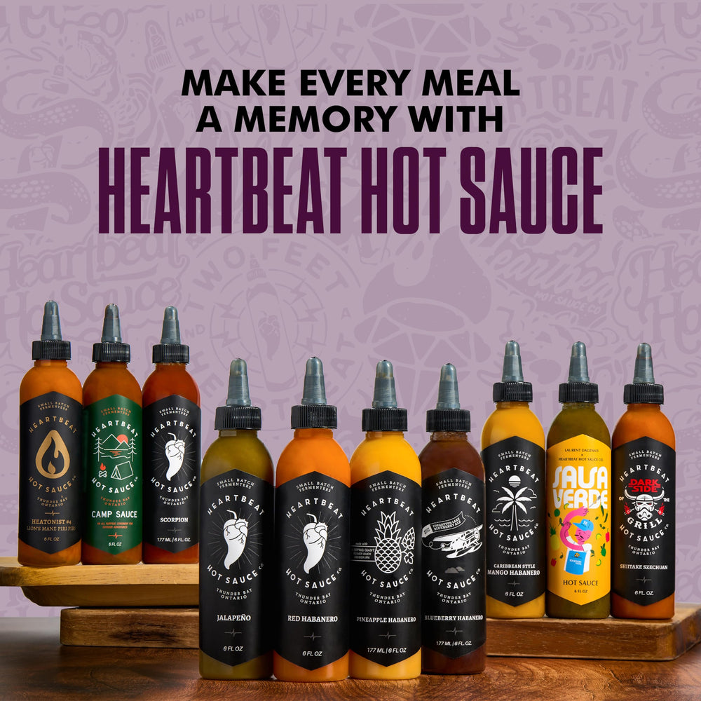 HEARTBEAT HOT SAUCE CO. bottle in a brunch scene showing versatile pairing benefits