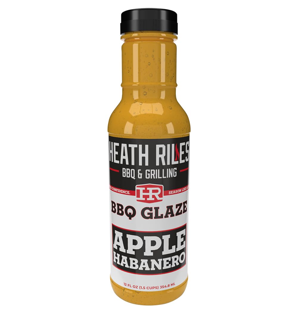 Heath Riles BBQ bottle front view showing brand and apple-habanero glaze