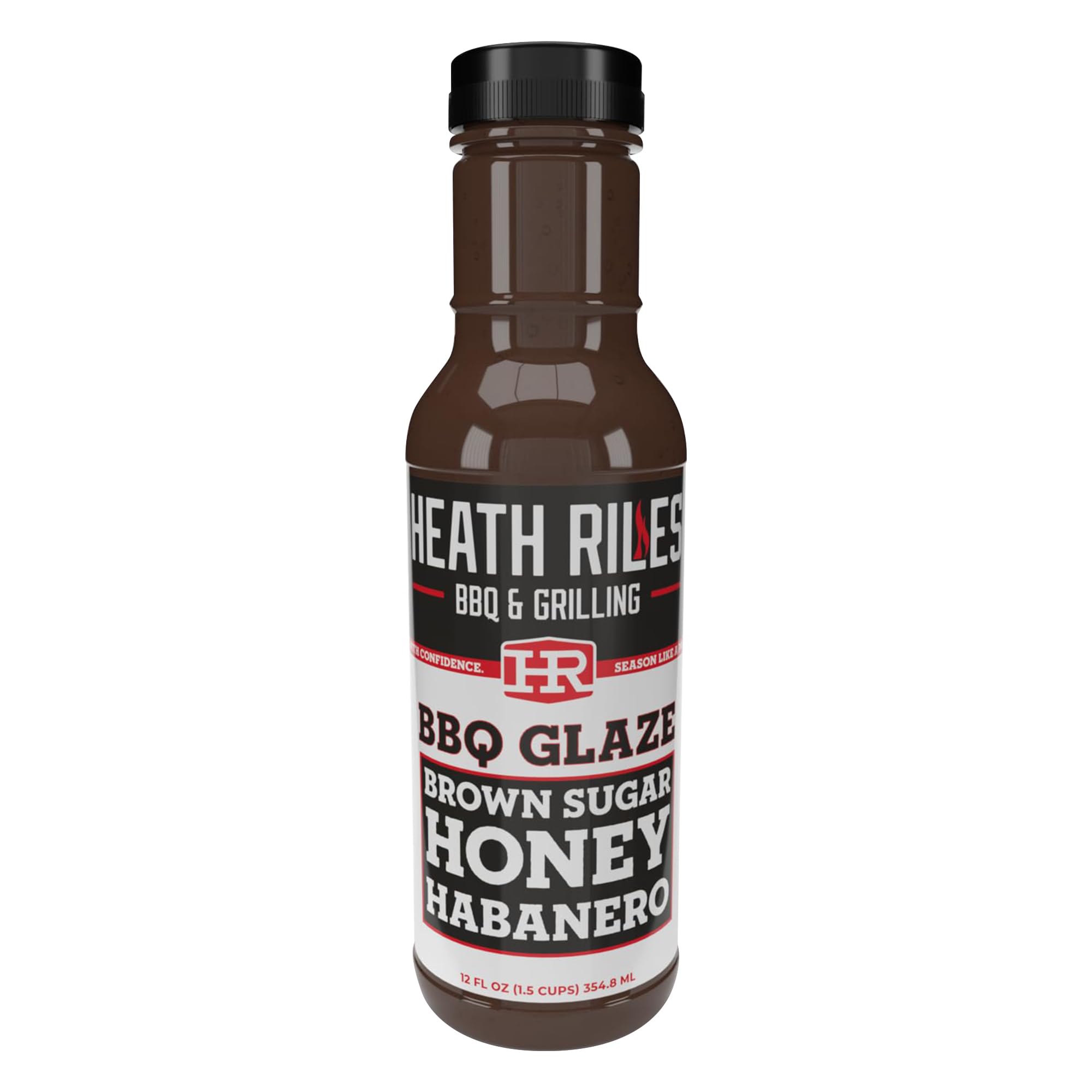 Heath Riles BBQ front label showing brand and flavor, highlights authentic craft