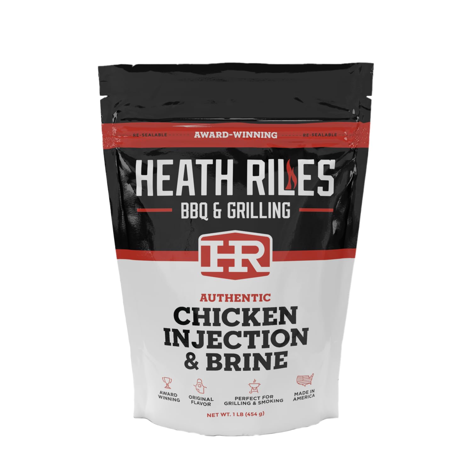 Heath Riles front packaging showing resealable bag and branding for easy storage